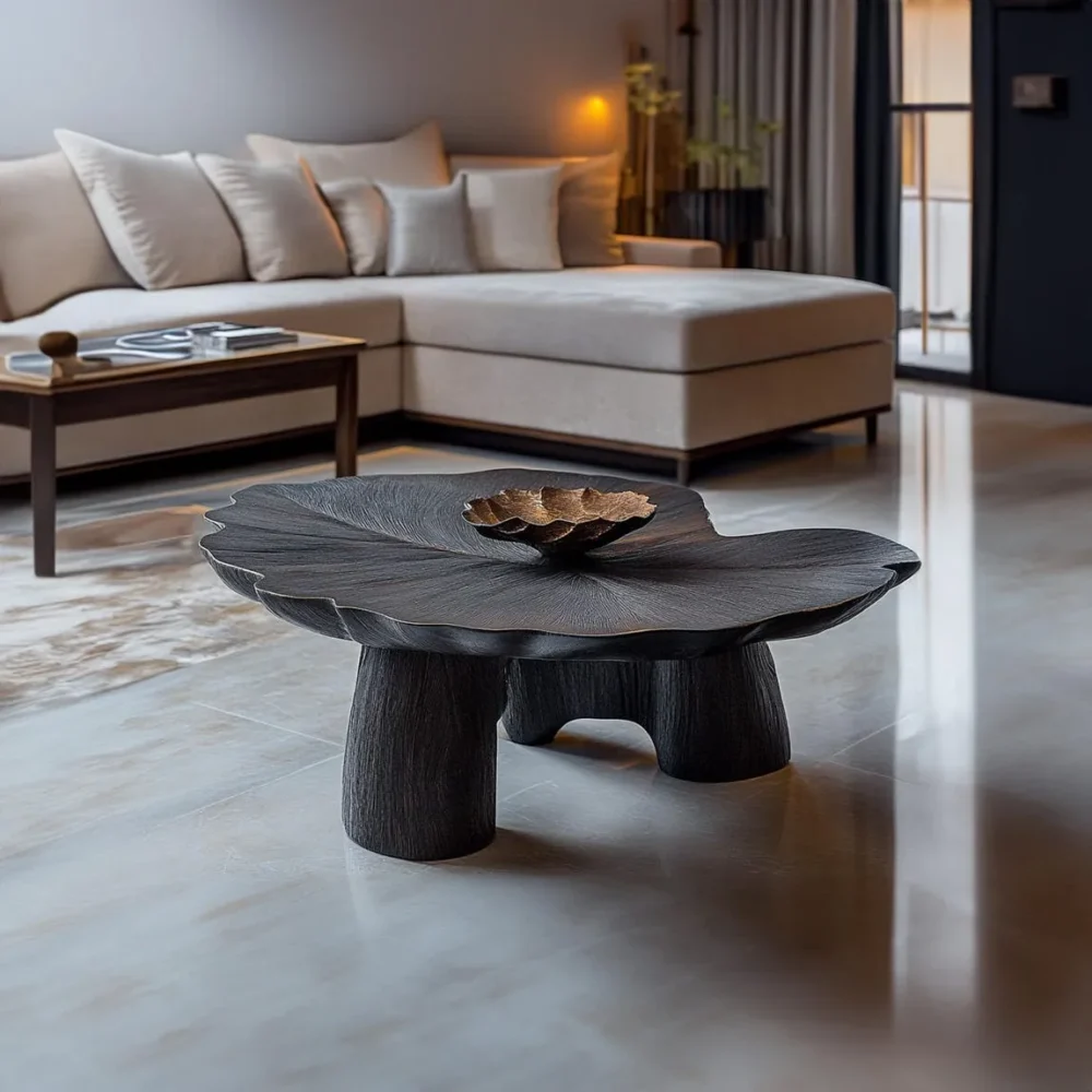 Oval Wood Coffee Table, Modern Minimal, Unique Curved Top