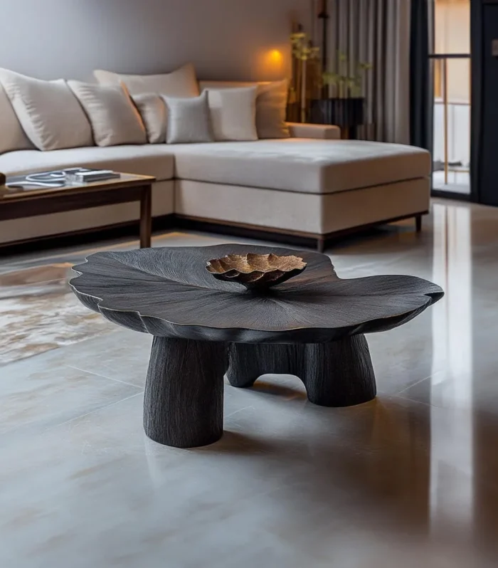 Oval Wood Coffee Table, Modern Minimal, Unique Curved Top