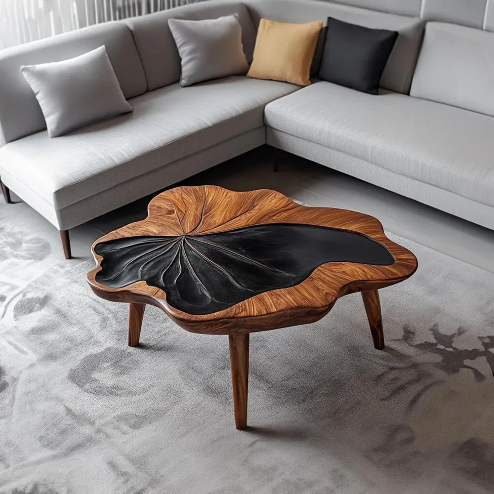 Tamarind Wood Coffee Table, Live-Edge Oval Top, Modern Farmhouse