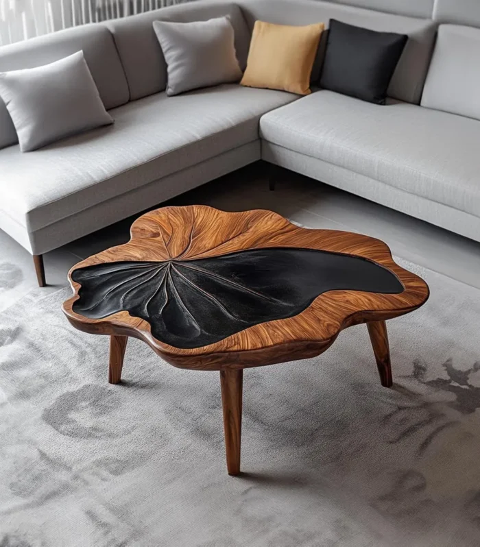 Tamarind Wood Coffee Table, Live-Edge Oval Top, Modern Farmhouse