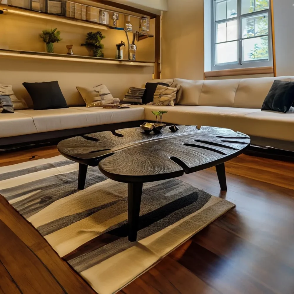 Farmhouse Coffee Table, Tamarind Wood, Live-Edge, Modern Base
