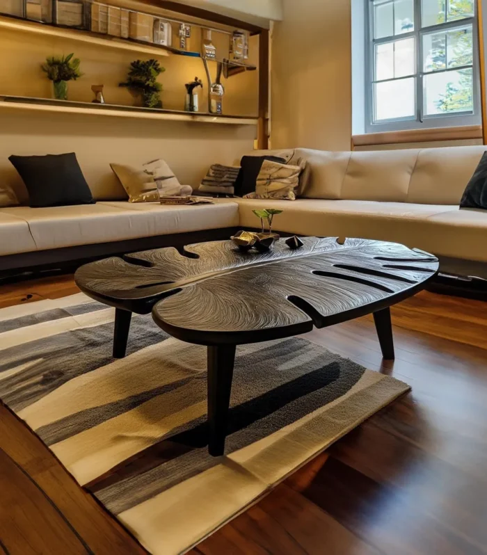 Farmhouse Coffee Table, Tamarind Wood, Live-Edge, Modern Base