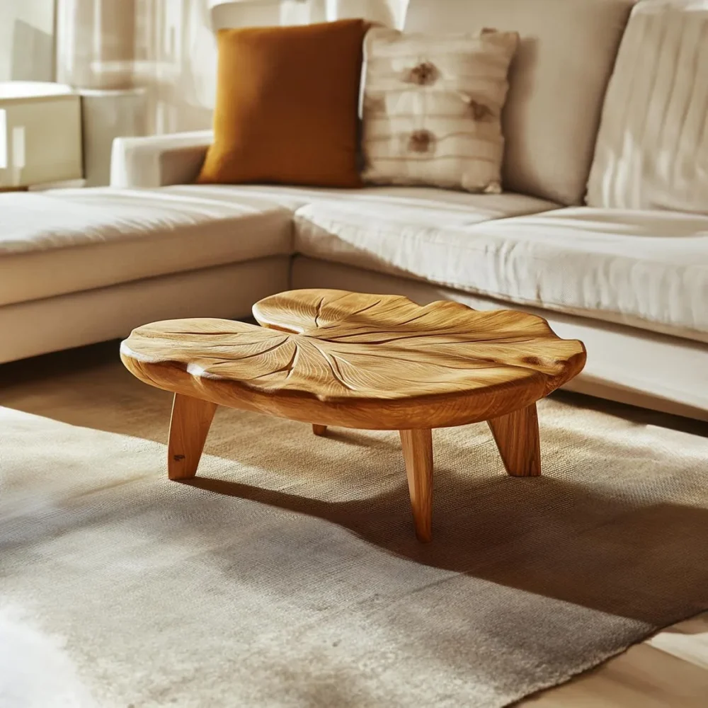 Modern Coffee Table, Tamarind Wood, Live-Edge, Optional Reclaimed Base
