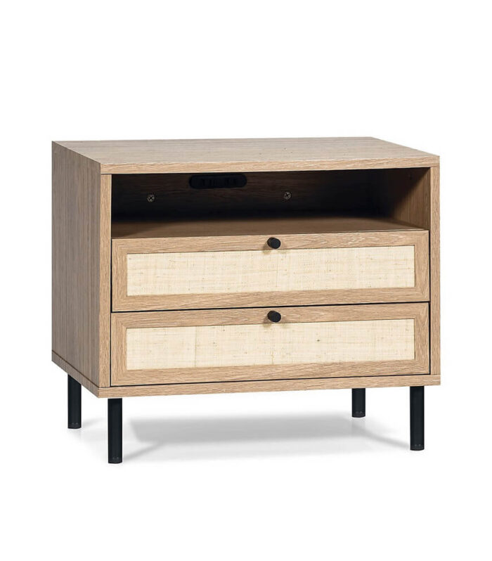 Mila Nightstand with Two Drawers & Open Shelf