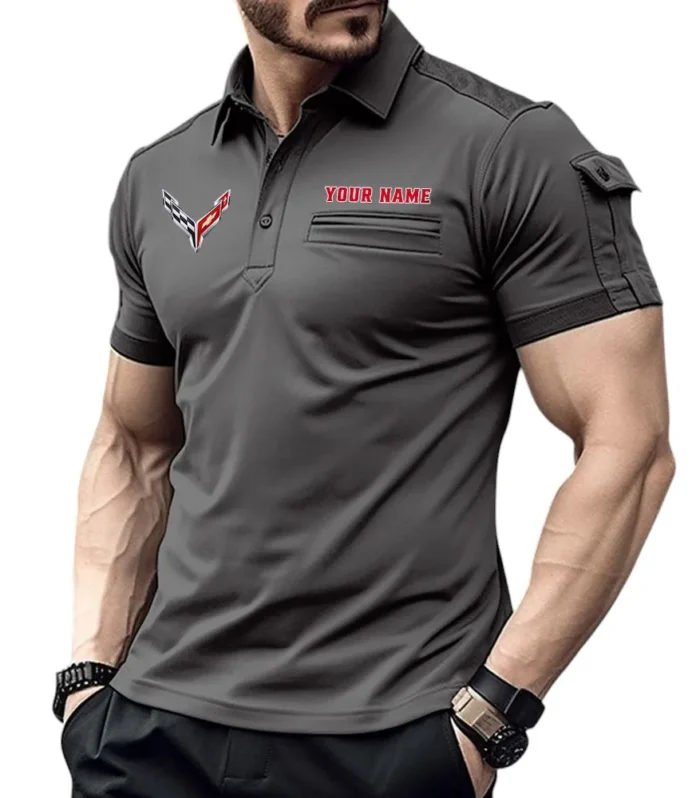 American Muscle Exclusive Logo Pocket Polo Shirt, Gift For American Muscle Enthusiasts CAR445 - Gray
