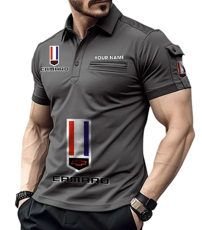 Classic Muscle Car Exclusive Logo Pocket Polo Shirt, Gift For Classic Muscle Car Enthusiasts CAR450 - Gray