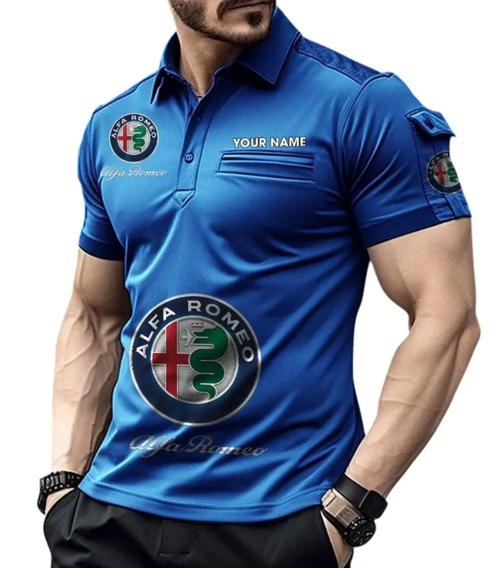 Dragontrail Motors Exclusive Logo Pocket Polo Shirt, Gift For Dragontrail Motors Enthusiasts CAR450 - Blue